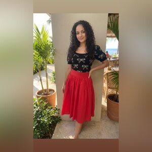 Willow & Wind Bow Top + Sara Red Skirt Set A-Line Pockets Outfit